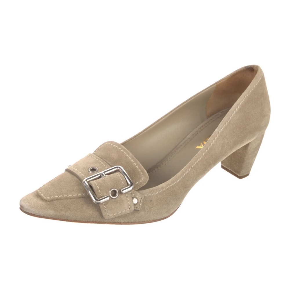 Prada Tan Suede Buckle Heels